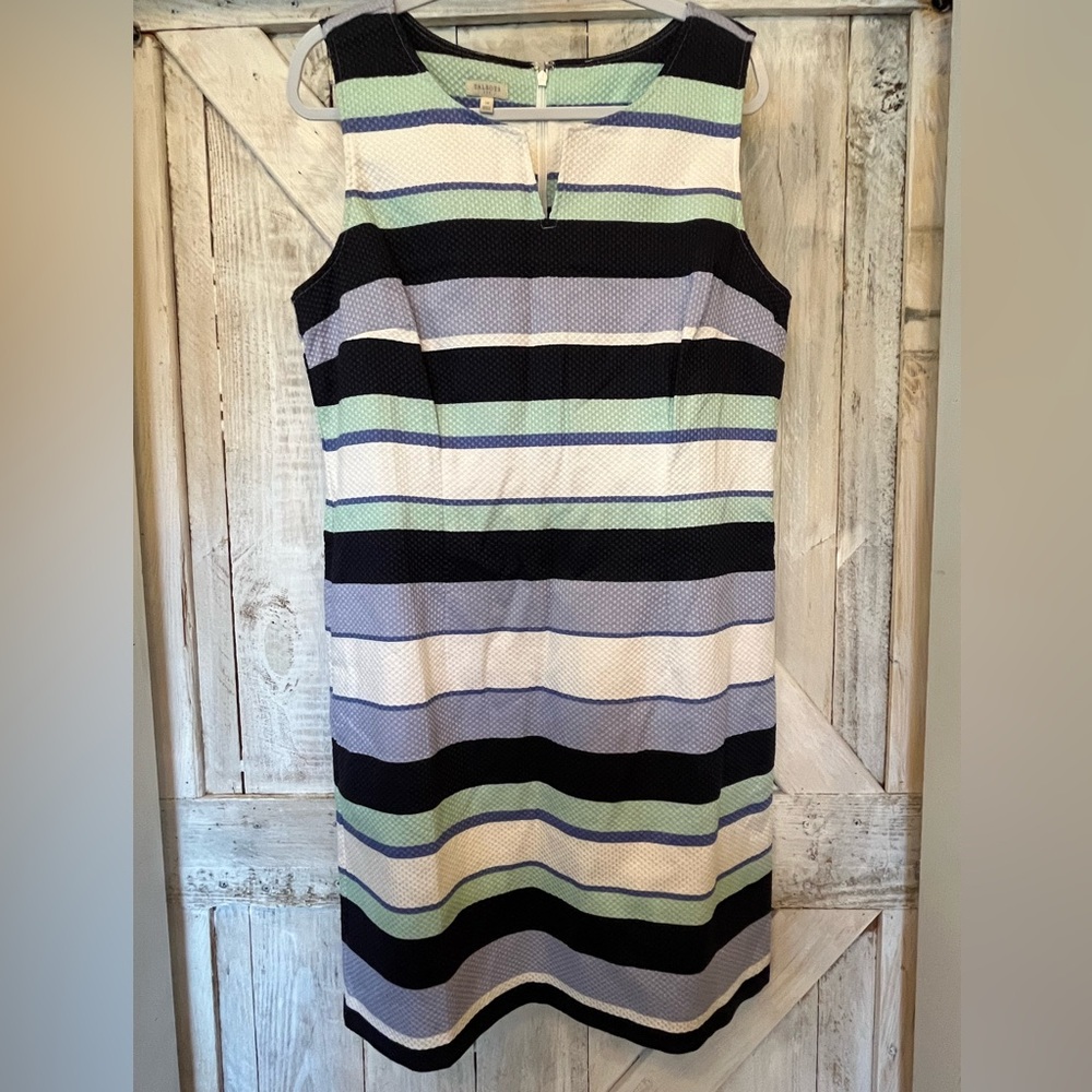 NWT Talbots Blue White Green Purple Textured Cotton Stripe Sheath Dress Size 14